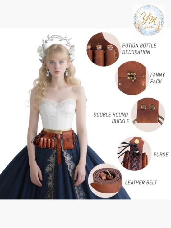 Renaissance Belt Pouch Set with Potion Bottle, Fanny Pack, Coin Purse main image 5